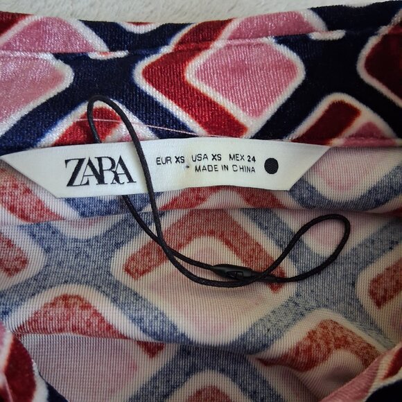 Zara NWOT Women's Size XS Pink Geo Print Velvet Belted Mini Shirt Dress - Picture 8 of 14